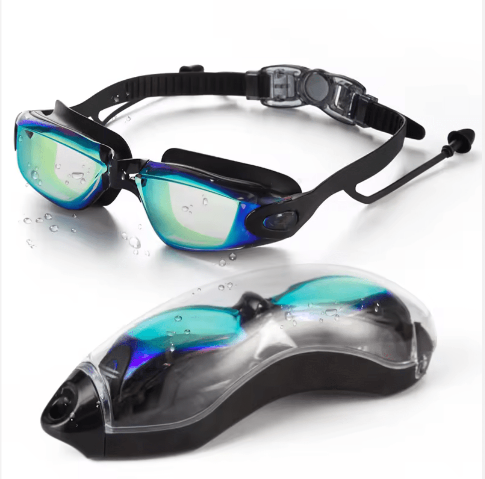 Polycarbonate Lens Swim Goggles W Ear Built in Ear Plug Adult Kameleon Swim