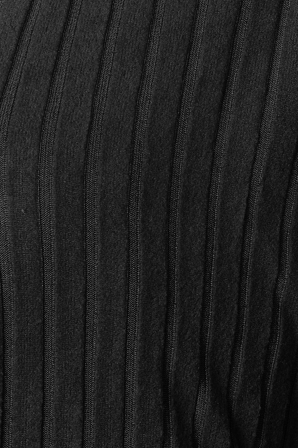 Close-up of the Basic Bae Full Size Ribbed Cocoon Cardigan, showcasing its black textured polyester fabric with vertical ribbed lines and a slightly stretchy quality.