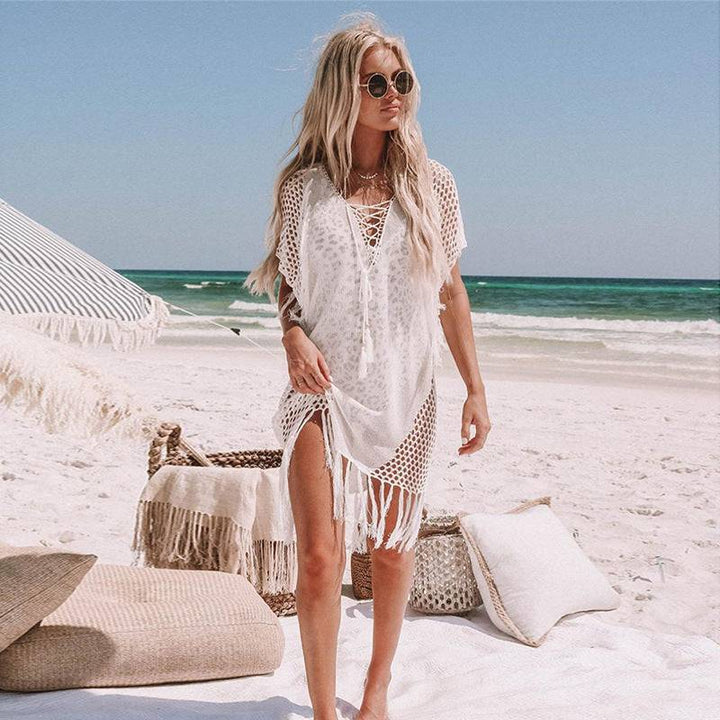 Bougie Bae white with tassels CoverUp - Kameleon Swim