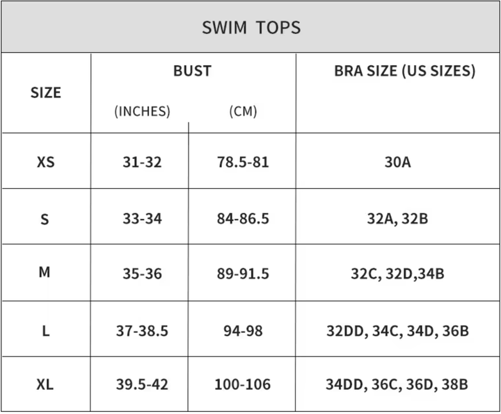 Kameleon Swim Triangle Bikini Top Sizing Guide