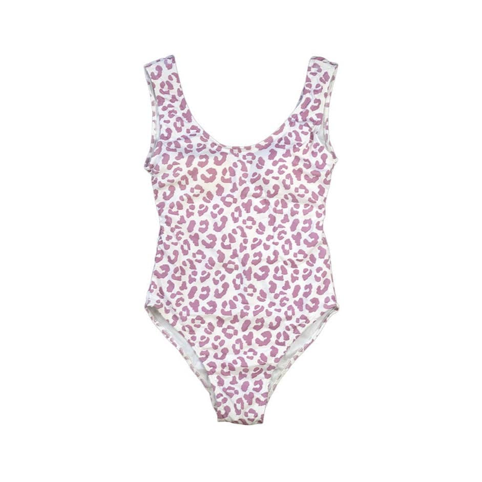 Cheetah print color changing one piece swimsuit  known as berry blast.  The cheetah prints changes from purple to blue when activated by temperature this is pre changed. - Kameleon Swim