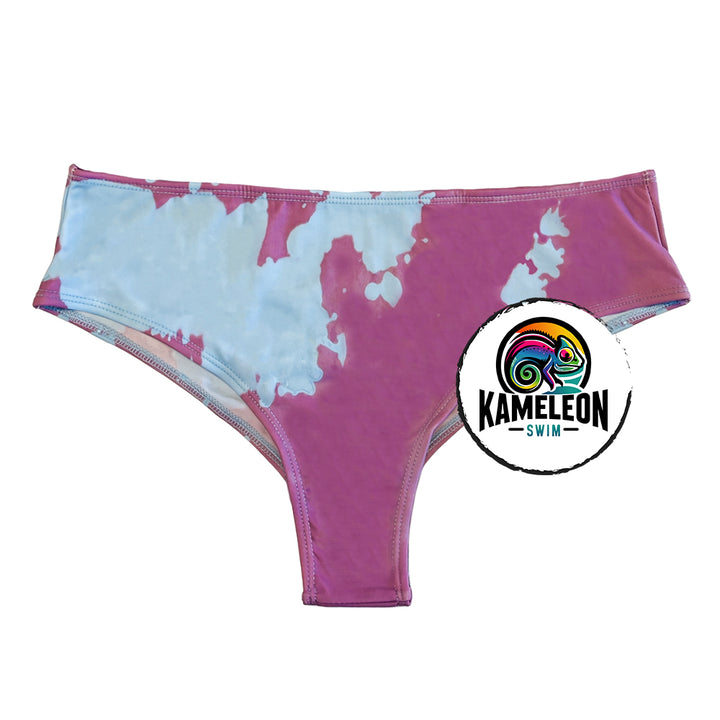 Berry Blast high waisted bikini Bottom partial color transition. This is a Color changing bikini that transforms from purple to blue with temperature activation.