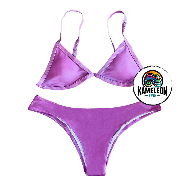 Berry Blast triangle bikini top solid color. This Color changing bikini will transform from purple to blue with temperature activation.