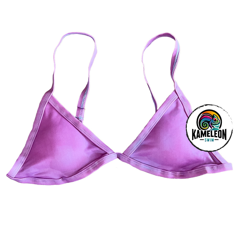 Berry Blast triangle bikini top solid color. This Color changing bikini will transform from purple to blue with temperature activation.