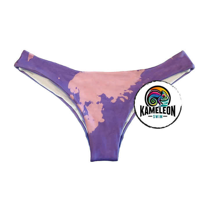 Candy Splash Triangle Bikini Bottoms with partial temperature change activating the purple to change to pink with increase temp. 