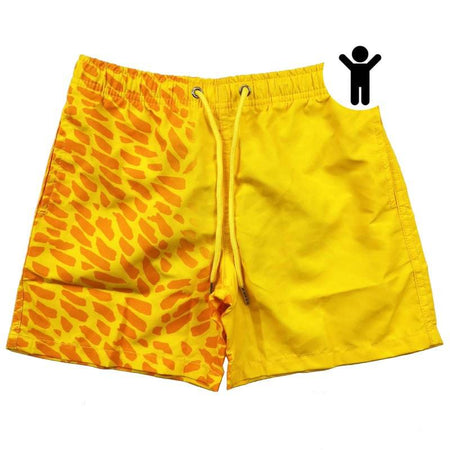 Sizing guid for Kameleon Swim's kids color changing swim trunks.