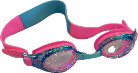 Kids swimming goggles in a hard case for transportation and longevity. Two colors displayed. Kameleon Swim