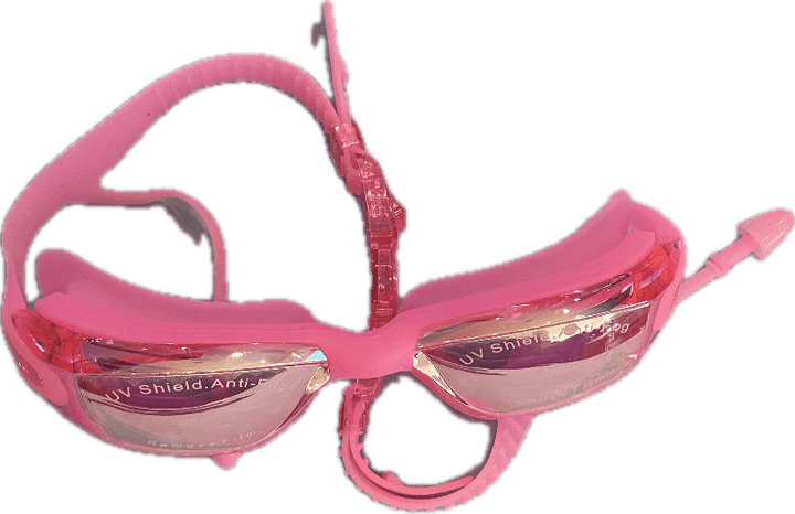 Pink swim goggles that are polarized with uv sheild. adjustable and have the attached ear plug. Kameleon Swim