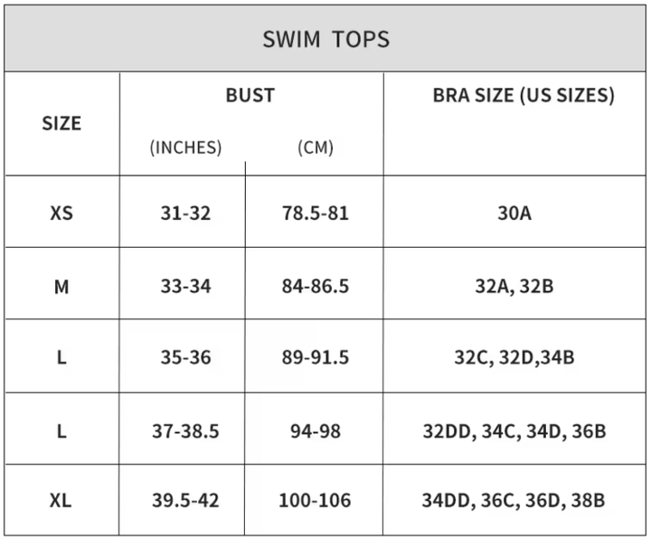 String Bikini Top Sizing Chart