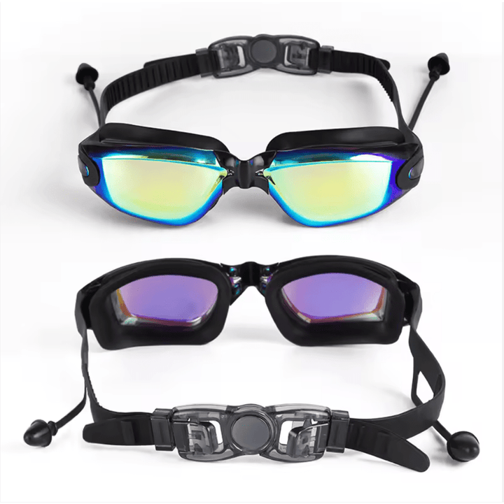 Swimming goggles with polycarbonate UV protective lenses. soft comfort silicone for better suction and nose comfort. Kameleon Swim