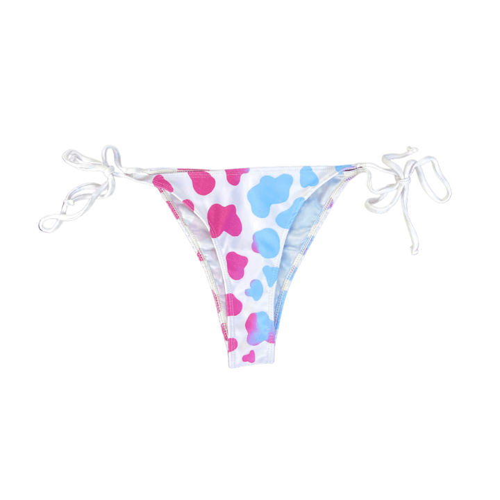 Berry blast color changing cow print string bikini bottom. The change from purple to blue happens when the temperature activates the crystals. Kameleon Swim